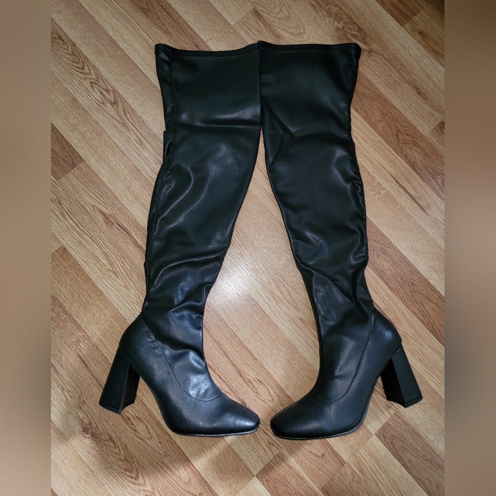 BRASH |  Thigh High Heeled Black Regular Zip Up Womens Boots